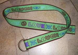 205 Laugh Love Peace Green & Brown Belt with Rings girls 12  