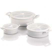 Wolfgang Puck 6 Piece Ceramic Casserole Set WHITE 3 sizes with lids 