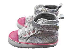 Stepping Stones Infant Girls Silver Soft Bottom Sneakers Size 3/6M 6 