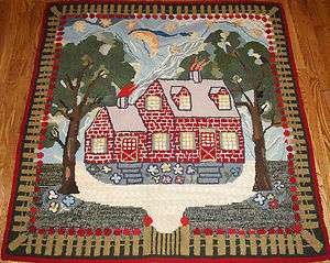 Hand made Square American Hooked rug 4.8 x 4.8 1940  