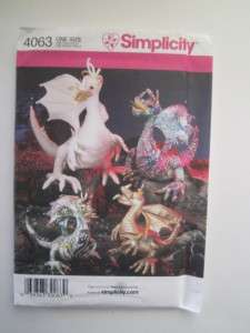 SIMPLICITY PATTERN 4063 FANTASY MEDIEVAL DRAGONS IN 3 SIZES, UNCUT 