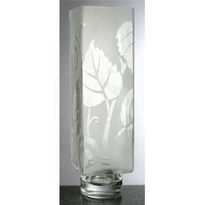  Square Etched Leaves Glass Vase