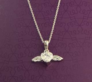 CZ Heart Angel Wing Platinum Plated Necklace For Kids & Adults  