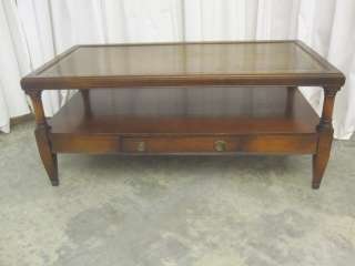 Vintage Mahogany Coffee Table w Gold Leaf Embossed Leather Top 