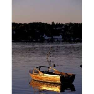 Wooden Boat Reflects Sunset on Small Archipelago, Norway Photographic 