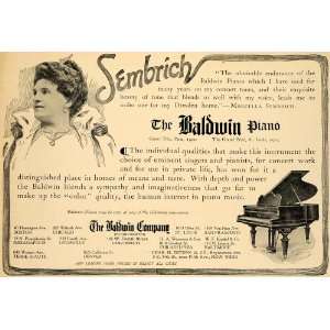  1908 Ad Baldwin Grand Pianos Marcella Sembrich Pianist 