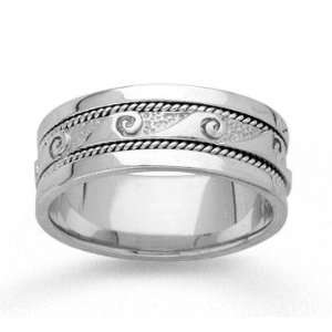    14k White Gold Wave Braided Hand Carved Wedding Band Jewelry