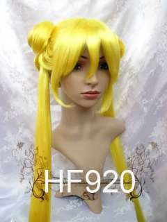 Sailor Moon Sailor Serena Tsukino Cosplay Wig Ponytails Yellow FREE 