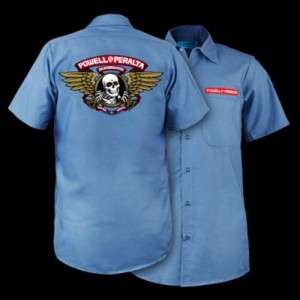 Powell Peralta Winged Ripper Postal Blue Work Shirt XL  