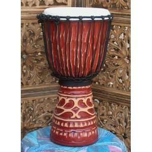  Antique Red Deep Carved African Style Djembe 19 20 in 
