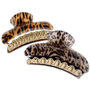  3.75 inch Brown and Tan Cheetah Animal Print Hair Claw Jaw 