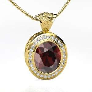 Ovalwhelming Pendant, Oval Red Garnet 14K Yellow Gold Necklace with 