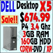 LOT OF 5 DELL P4 DESKTOP COMPUTER PC WINDOWS XP 3GB RAM  