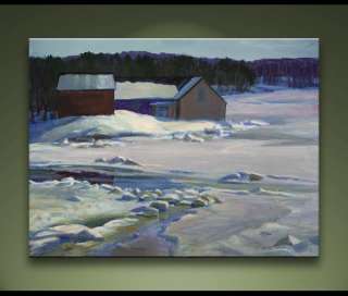 Frozen River Maine Winter Landscape Painting Bechler  