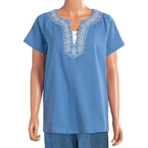  Embroidered Neck Gauze Top