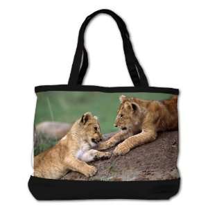 Shoulder Bag Purse (2 Sided) Black Lion Cubs Playing 