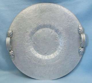   Hammered Aluminum Acorn Leaves Round 17.5 Platter Tray 582  