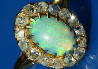 BEST EVER ANTIQUE VICTORIAN 18CT GOLD NATURAL OPAL & 0.60CT DIAMOND 