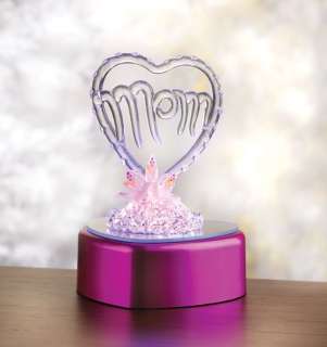 Spun Glass Mom Heart Color Change Lighted Base Figurine  