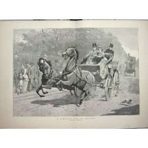   1881 CHARLTON FINE ART RUNAWAY HORSES CARRIAGE COACH