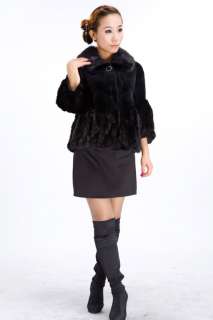 short real mink fur coat 3/4 sleeves+square collar, freeSH (special 