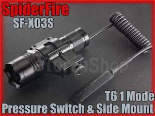 SpiderFire X03S Cree T6 LED 750LM Flashlight W 20mm Mount / Pressure 