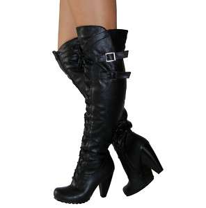 Vintage Chic Over the Knee Lace up Buckle Heel Boots  