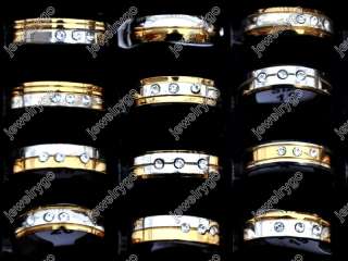Wholesale lot 36 CZ bicolor stainless steel Rings free  
