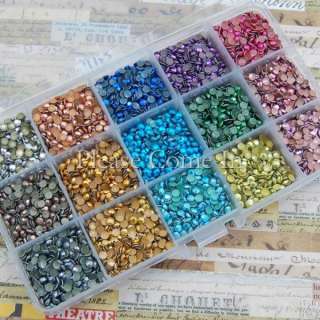 10800pcs (75 gross) of 15 mixed colours of 4mm (SS16) hot fix (iron 