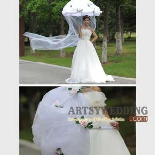 Fantasy Bridal Tulle Flower Beach Outdoor Wedding Parasol umbrella 
