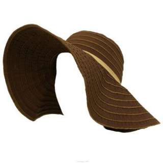 UPF 50 Sun Beach Hat Floppy Ribbon Fold Packable Brown  