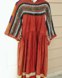 1890 1900 Blackfeet Polished Cotton Bugle Beaded Dress Blackfeet 