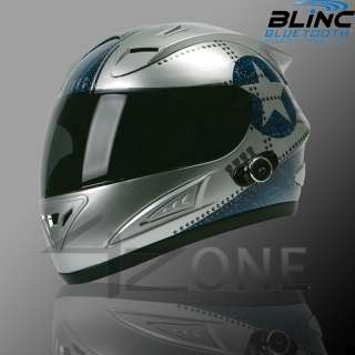TORC T10 BLUETOOTH GLOSSY SILVER STAR FULL FACE MOTORCYCLE HELMET DOT 