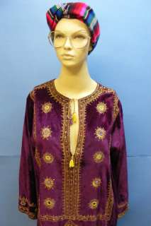 RARE Vtg Pakistan PAKISTANI Islamic H Embroidered Velvet Ethnic Dress 
