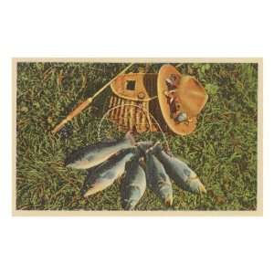  Five Fish with Creel and Hat Premium Poster Print, 12x8 
