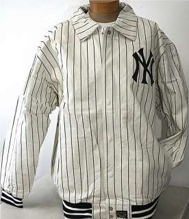   Yankees 100% Genuine leather Jacket off White w Stripes NY 6XL  