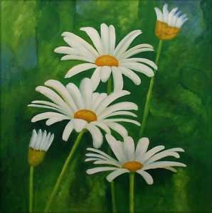   . Large Modern Hand Painted Oil Painting 30x30 White Daisies  