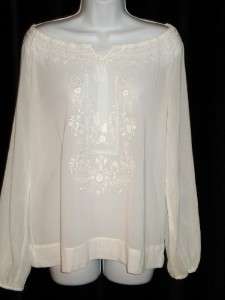 CABI White Embroidered Romantic Peasant Off Shoulder Blouse Top M 