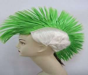Green 80s Metal Rocker Spiky Glam Mohawk Headbanger Wig  