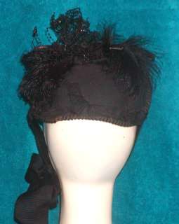 Original Victorian Edwardian Ladies Mourning Bonnet Hat w Glass Beads 
