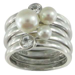   White Freshwater Cultured Pearl, White Topaz Ring Set, Size 6 Jewelry