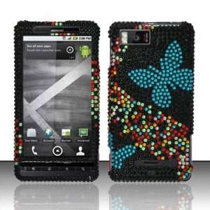  Droid X Blue Butterfly Full Diamond Bling Case Cover Protector (free 