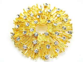 New Gold Crystal Radiating Star Burst Brooch Wedding  