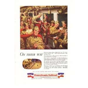 1944 WWII Ad Penn RR Soldiers on Their Way Original Vintage War Print 