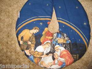 Small Nativity Christmas Tree Skirt 11 across Desk top Jesus Mary 