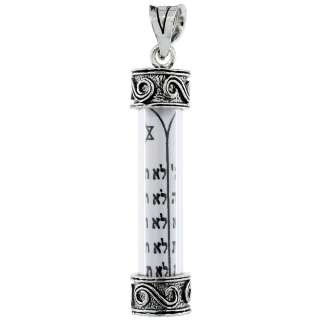 Sterling Silver Mezuzah Pendant w/Ten Commandments Scroll in Glass 