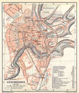 LUXEMBOURG Luxemburg Antique City Map Plan. 1910  