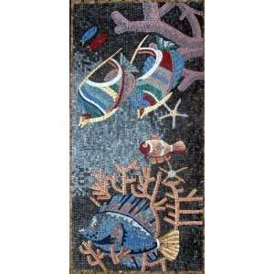    Red & Blue Fish Marble Mosaic Art Pool Or Bath