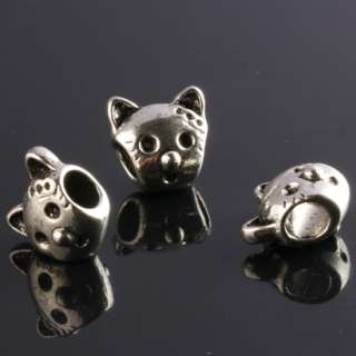 Cute Cat Head Tibetan Silver European Charm Beads 25PCS  