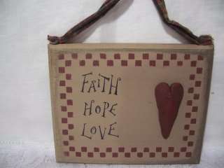   Faith Hope Love Heart Wood Wall/Door Sign Country Primitive New  